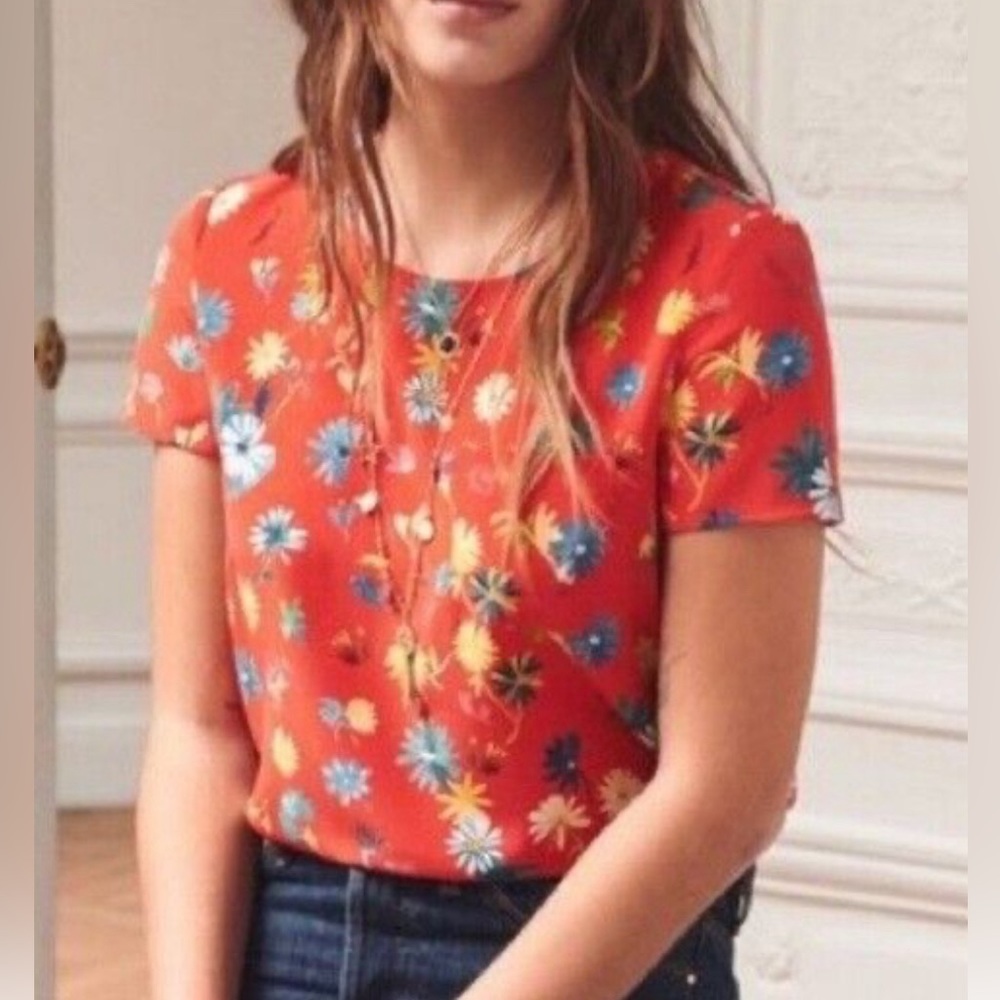 Sézane x G. Keri Pierro Red/Orange Silk Blouse, Size 8, Fr. 40